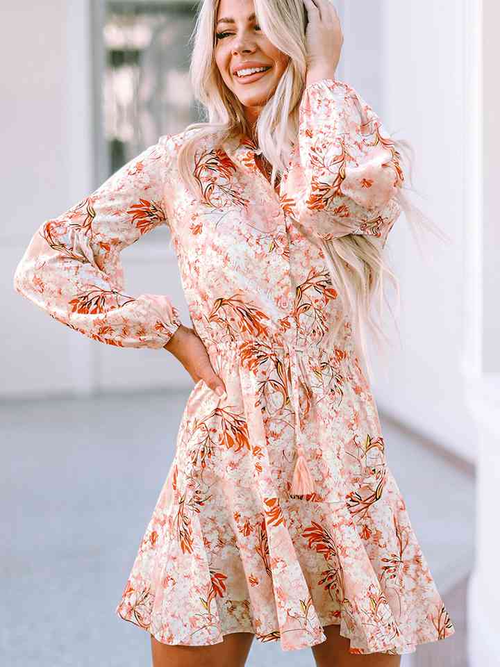 Printed Button-Up Long Sleeve Dress -BazaarBey - www.shopbazaarbey.com