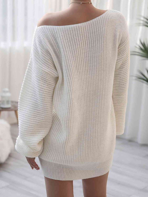 Rib-Knit Mini Sweater Dress Bazaarbey