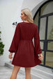 Frill Trim V-Neck Long Sleeve Dress -BazaarBey - www.shopbazaarbey.com