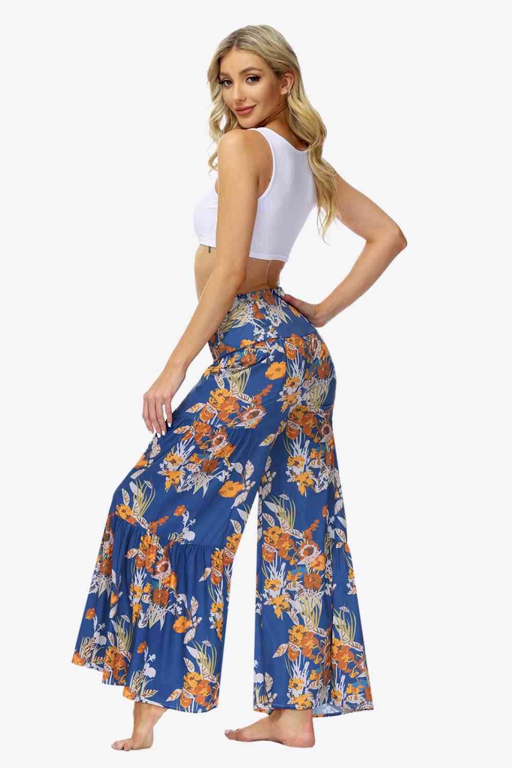 Floral Tie-Waist Tiered Culottes Bazaarbey