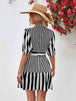 Striped Half Sleeve Tie Waist Mini Dress -BazaarBey - www.shopbazaarbey.com