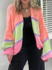 Striped Open Front Long Sleeve Cardigan Trendsi