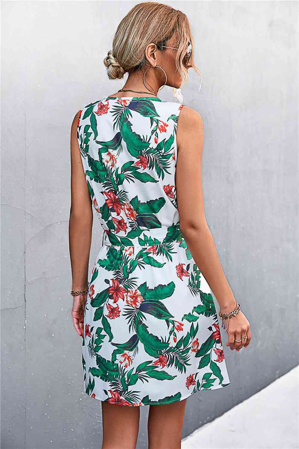 Printed Zip Detail Belted Sleeveless Dress -BazaarBey - www.shopbazaarbey.com