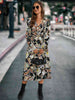 Printed Tie Front  Flounce Sleeve Dress -BazaarBey - www.shopbazaarbey.com