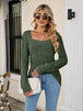 Square Neck Ribbed Long Sleeve T-Shirt Trendsi