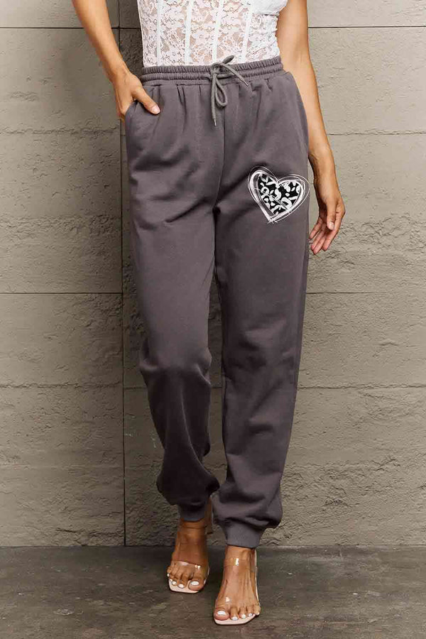    Drawstring Heart Graphic Long Sweatpants Bazaarbey