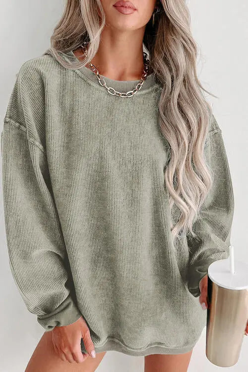 Round Neck Dropped Shoulder Sweatshirt Bazaarbey