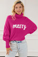 Merry Letter Embroidered High Neck Sweater Bazaarbey