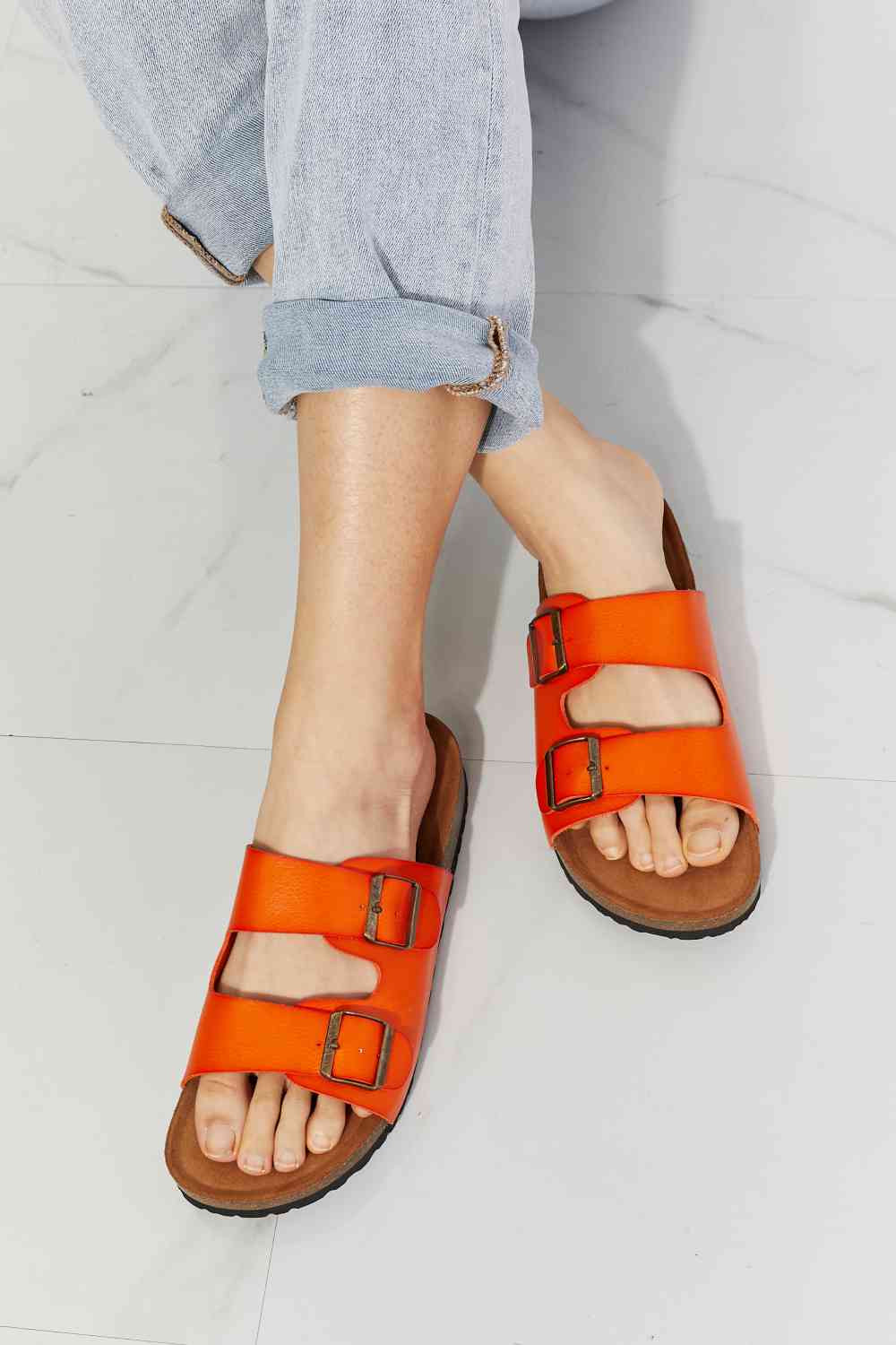 MMShoes Feeling Alive Double Banded Slide Sandals in Orange Trendsi