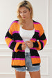 Ribbed Striped Open Front Long Sleeve Cardigan Trendsi