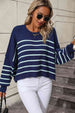 Striped Dropped Shoulder Round Neck Pullover Sweater Bazaarbey