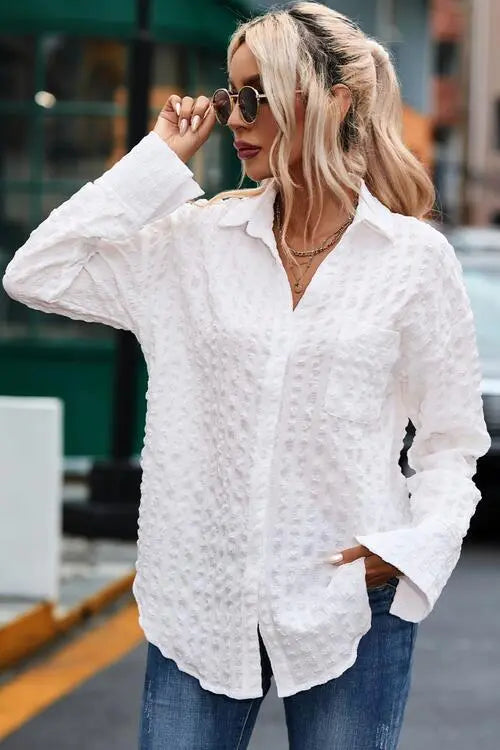 Textured Button Up Shirt with Pocket Bazaarbey