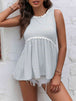 Striped Lace Trim Round Neck Tank Bazaarbey