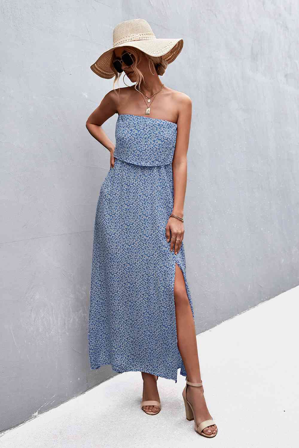 Strapless Split Maxi Dress Bazaarbey