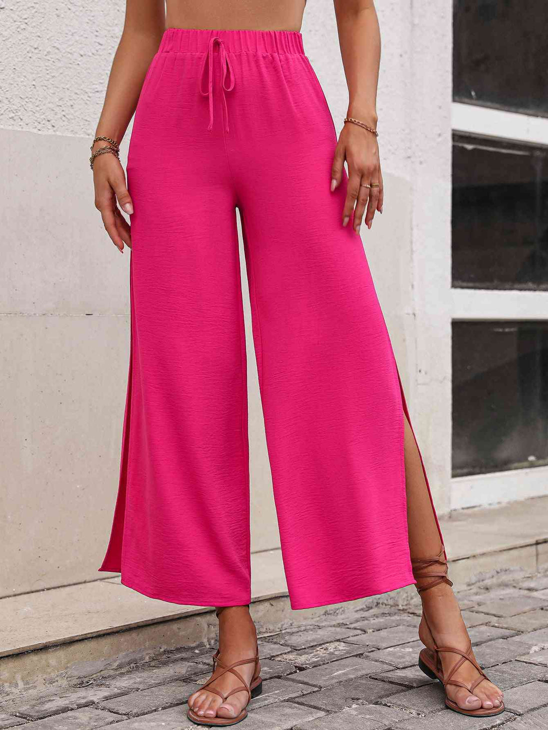 High Waist Slit Wide Leg Pants Bazaarbey