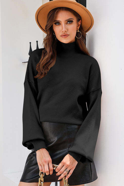 Turtleneck Lantern Sleeve Sweater Bazaarbey