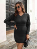 Rib-Knit V-Neck Sweater Dress Bazaarbey