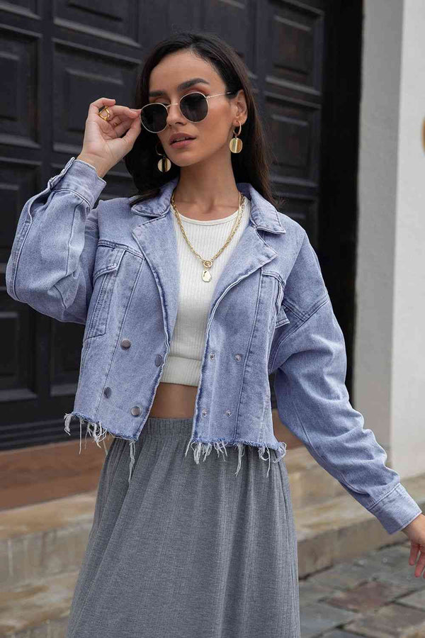 Lapel Collar Long Sleeve Denim Jacket Bazaarbey