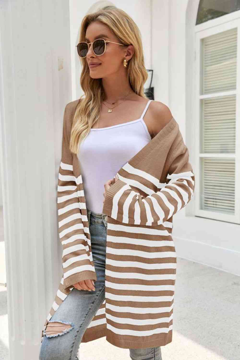 Striped   Cardigan Trendsi