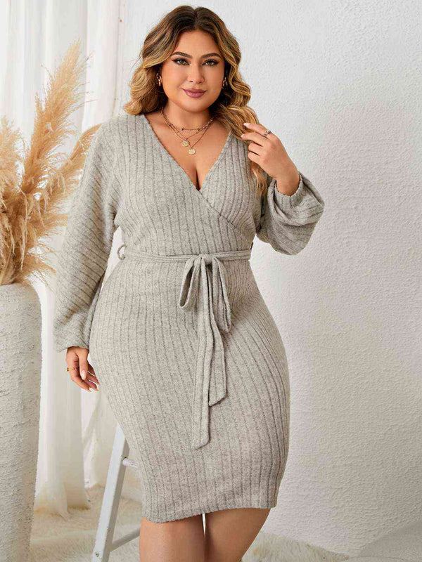 Plus Size Tie Waist Wrap Dress Bazaarbey