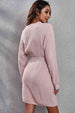 V-Neck Long Sleeve Rib-Knit Sweater Dress Bazaarbey