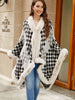 Checkered Faux Fur Trim Poncho Bazaarbey