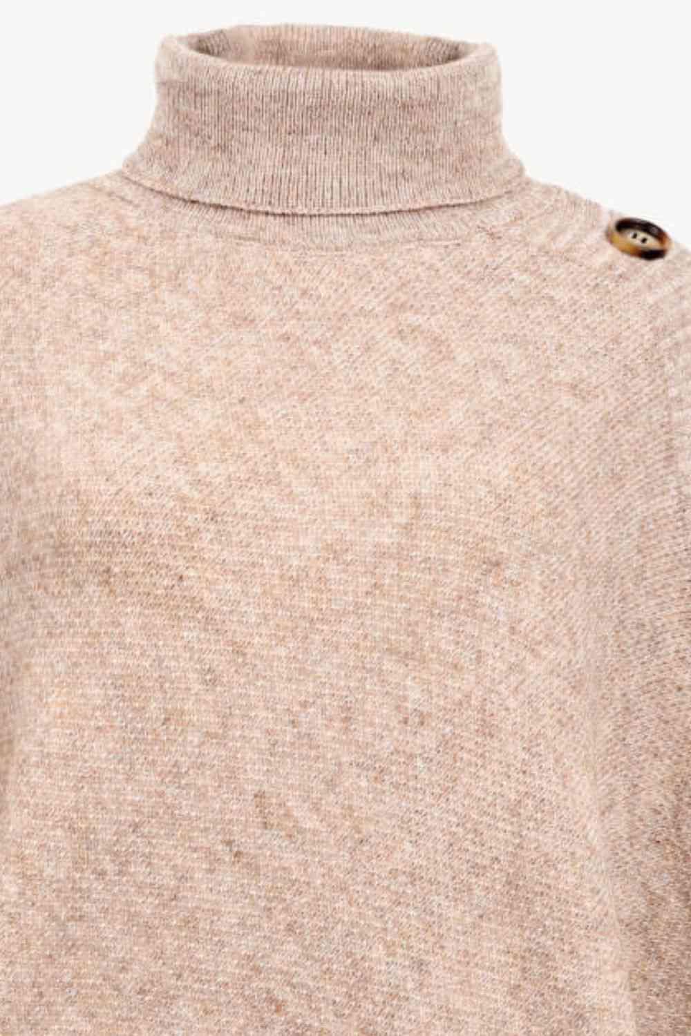 Turtleneck Buttoned Poncho Bazaarbey