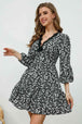 Printed Plunge Neck Flounce Sleeve Mini Dress -BazaarBey - www.shopbazaarbey.com