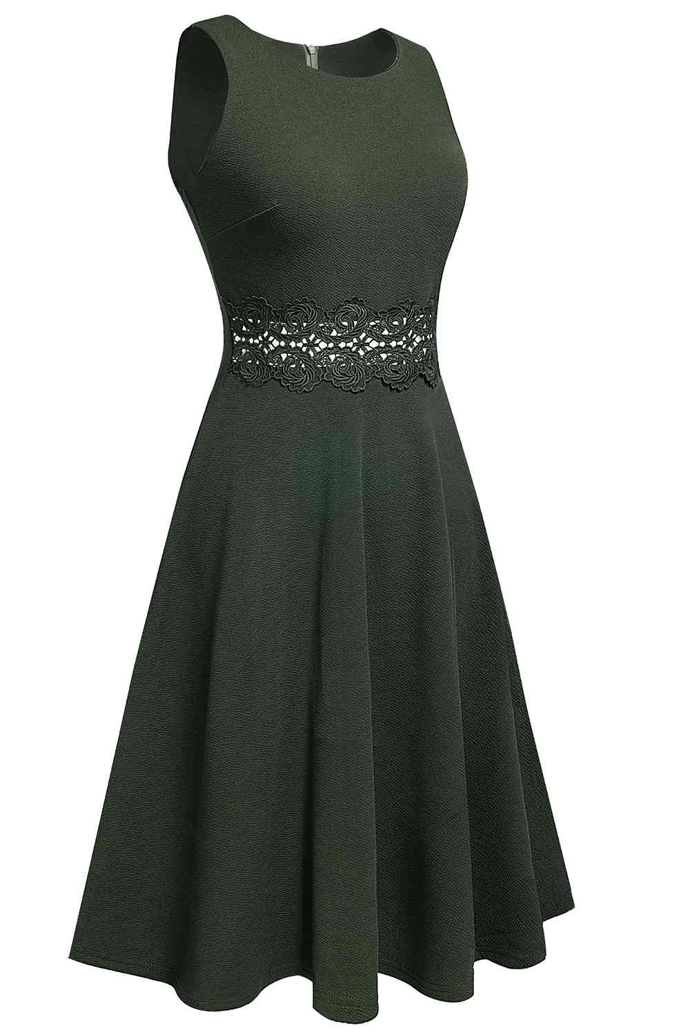 Round Neck Sleeveless Lace Trim Dress -BazaarBey - www.shopbazaarbey.com