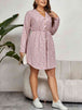 Plus Size V-Neck Tie Waist Long Sleeve Dress -BazaarBey - www.shopbazaarbey.com