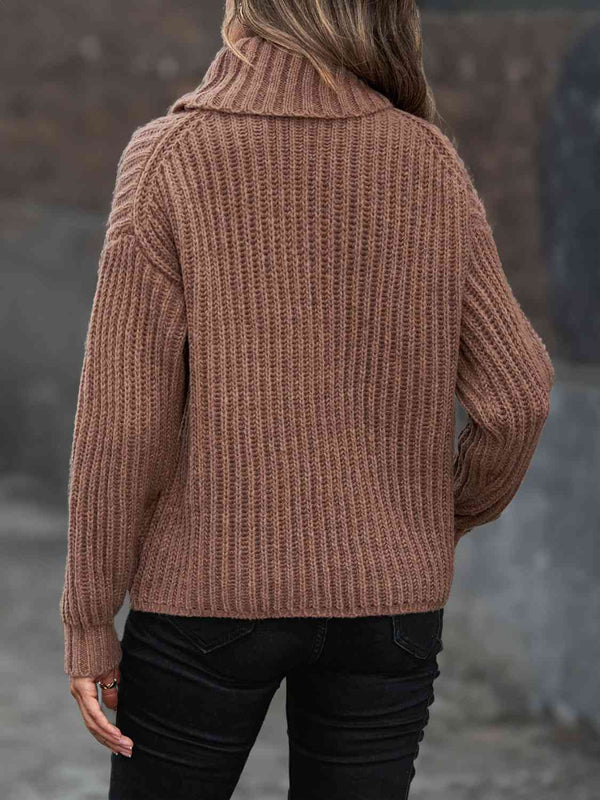 Turtleneck Rib-Knit Sweater Bazaarbey