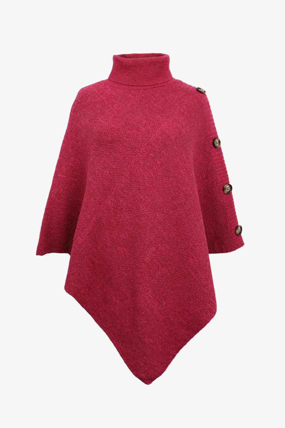 Turtleneck Buttoned Poncho Bazaarbey