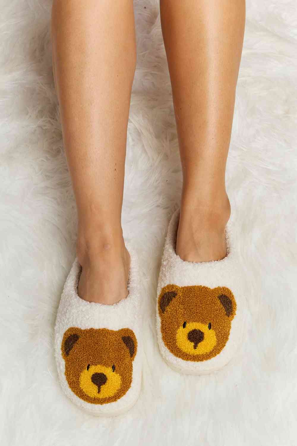 dy Teddy Bear Print Plush Slide Slippers Trendsi