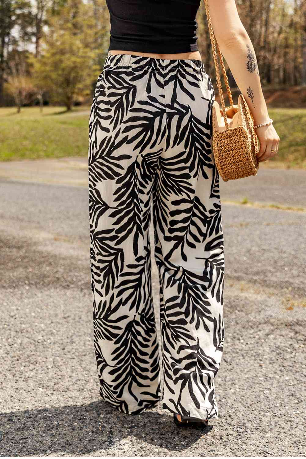 Printed Drawstring Waist Pants with Pockets Bazaarbey