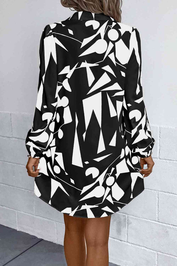 Geometric Long Sleeve Shirt Dress Bazaarbey