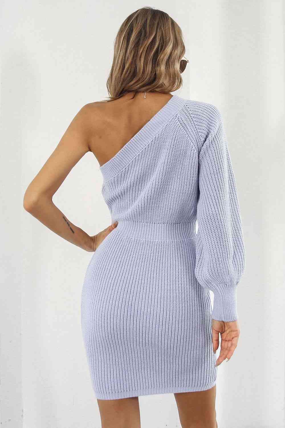 One Shoulder Raglan Sleeve Pencil Sweater Dress Bazaarbey