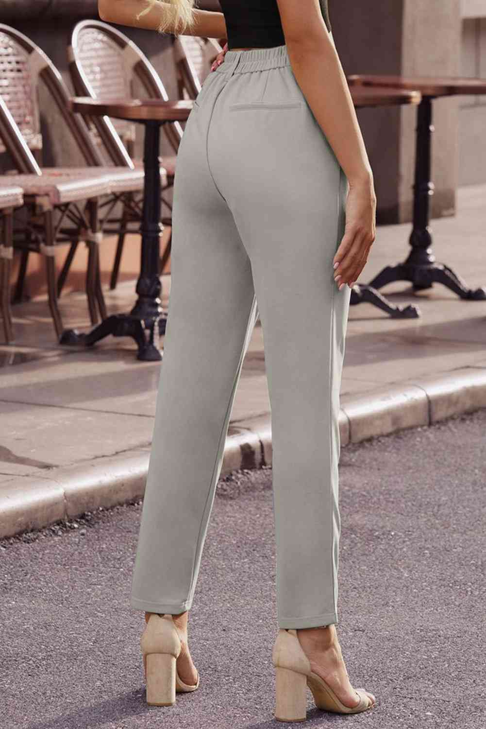 Ankle-Length Straight Leg Pants with Pockets Bazaarbey