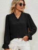 Button Up Flounce Sleeve V-Neck Shirt Bazaarbey