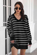 Striped V-Neck Sweater Dress Bazaarbey