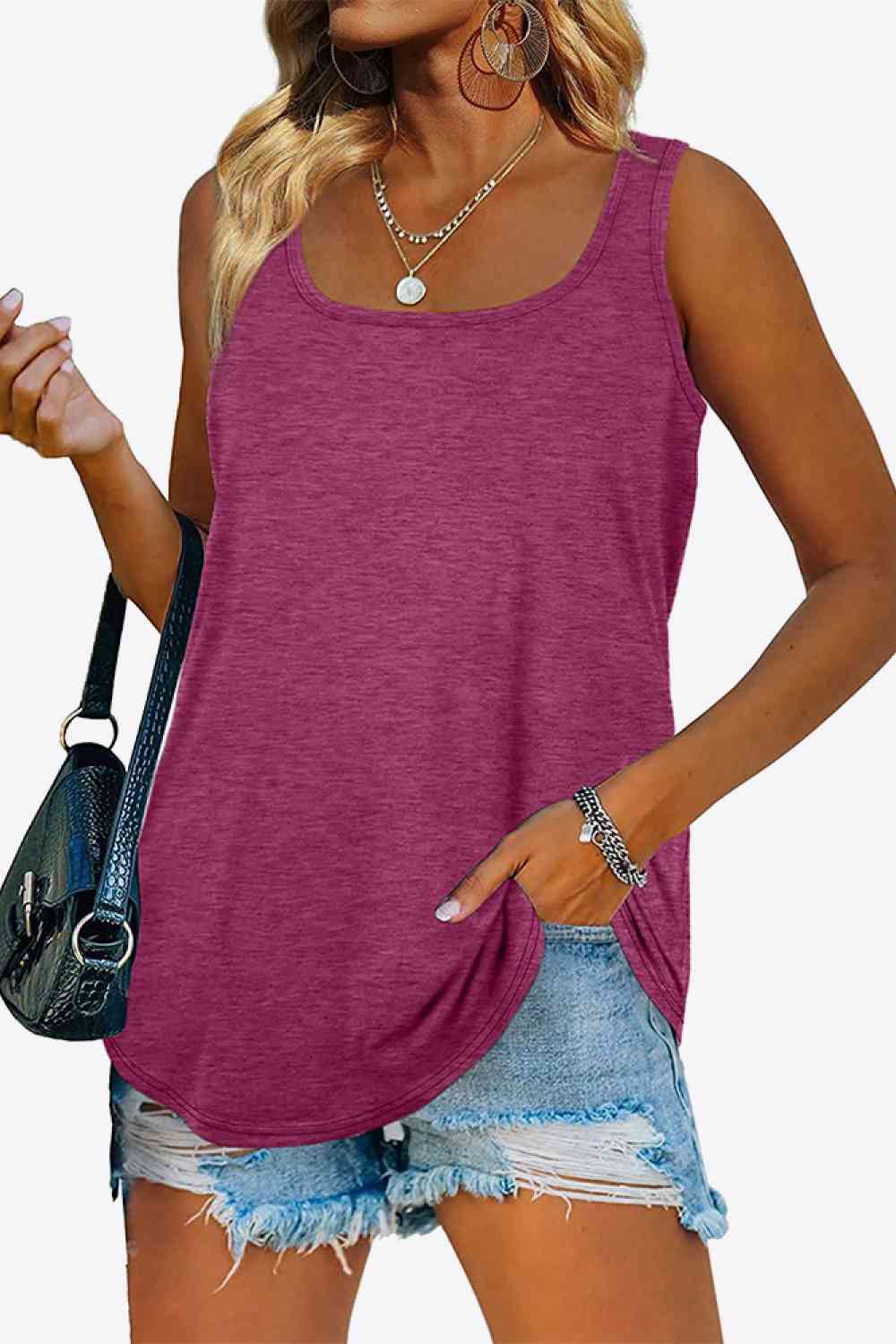 Curved Hem Square Neck Tank Bazaarbey