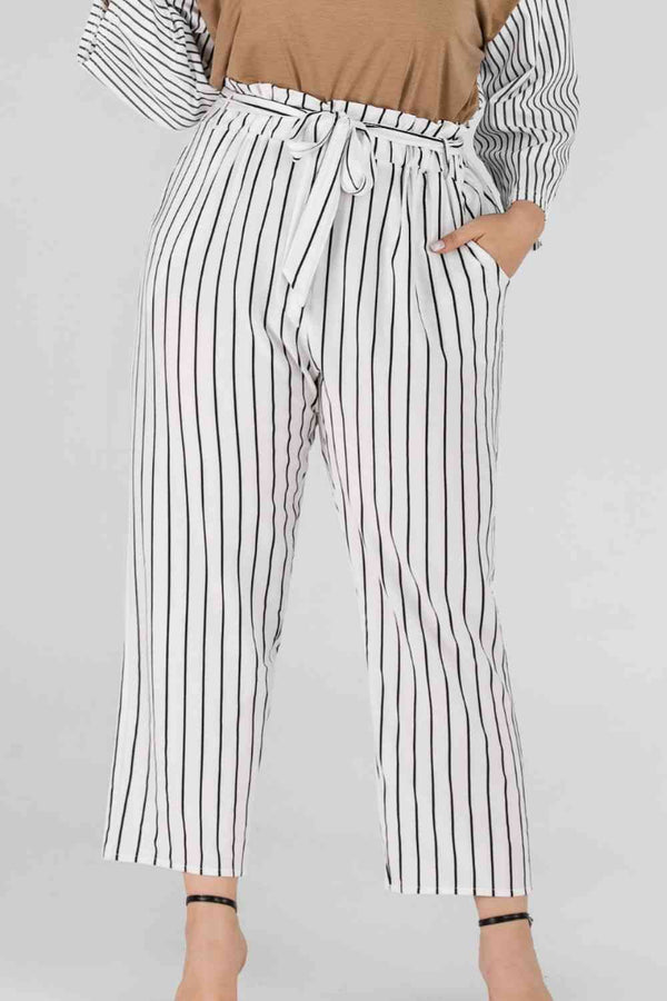  Striped  Waist Cropped Pants Bazaarbey