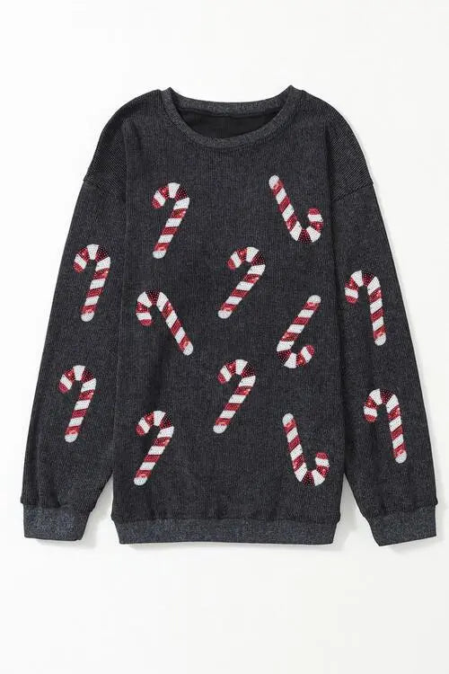  Candy Cane Round Neck Sweatshirt Bazaarbey