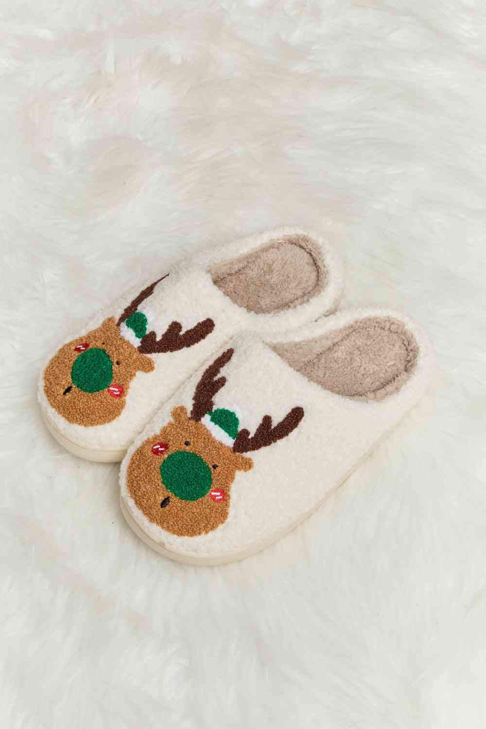 dy Rudolph Print Plush Slide Slippers Trendsi