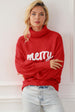 Merry Letter Embroidered High Neck Sweater Bazaarbey