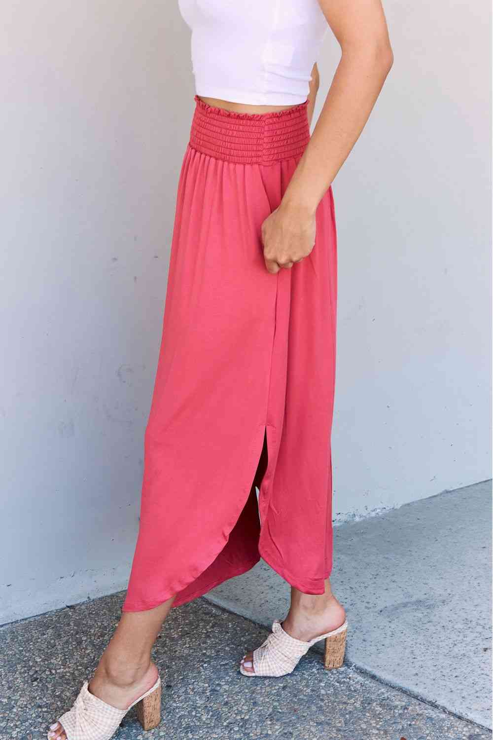  Comfort Princess Full Size High Waist Scoop Hem Maxi Skirt in Hot Pink Trendsi