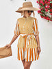 Striped Half Sleeve Tie Waist Mini Dress -BazaarBey - www.shopbazaarbey.com