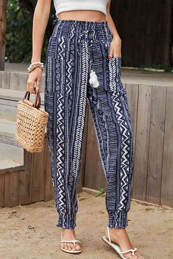 Geometric Print Tassel High-Rise Pants Bazaarbey