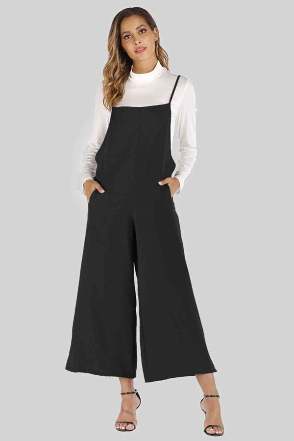  Cropped Wide Leg Overalls with Pockets Bazaarbey