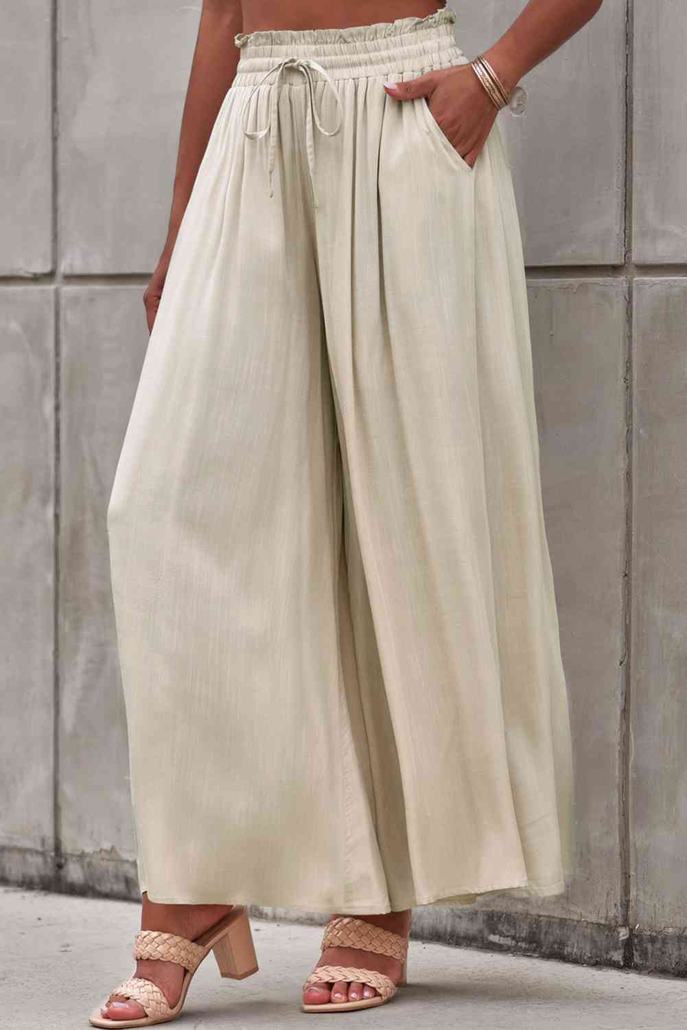 Drawstring Waist Wide Leg Pants Bazaarbey