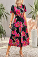 Floral Puff Sleeve Tiered Midi Dress -BazaarBey - www.shopbazaarbey.com